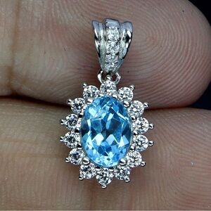 Stunning Swiss Blue Topaz 7x5mm in 925 Sterling Silver Pendant w/ 18” Necklace